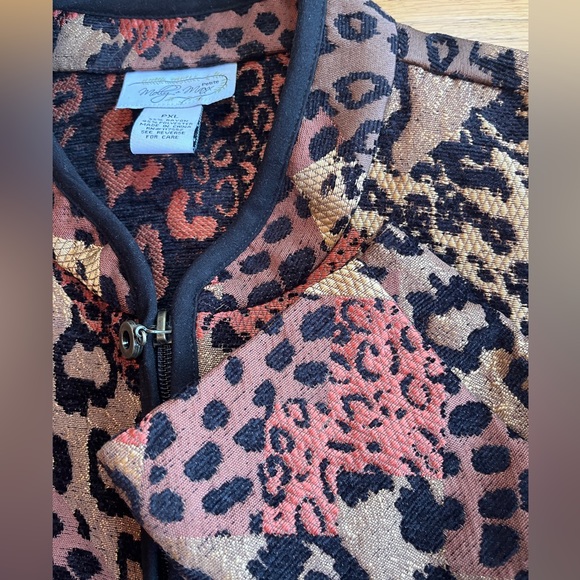 Molly & Maxx Cat Print Blazer Jacket Brown & Black Zip Front Tapestry Size PXL - Picture 2 of 8